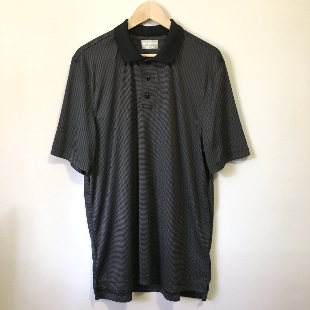 Sunice Men XL Black Grey Pinstripe Performance Golf Polo Shirt Moisture Wicking